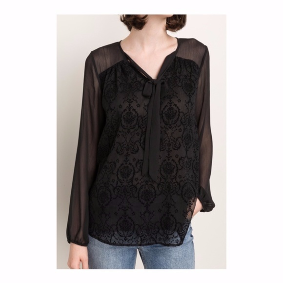 Mystree Tops - {Mystree}Sz S & L left!Front Tie Blouse w/Flocking